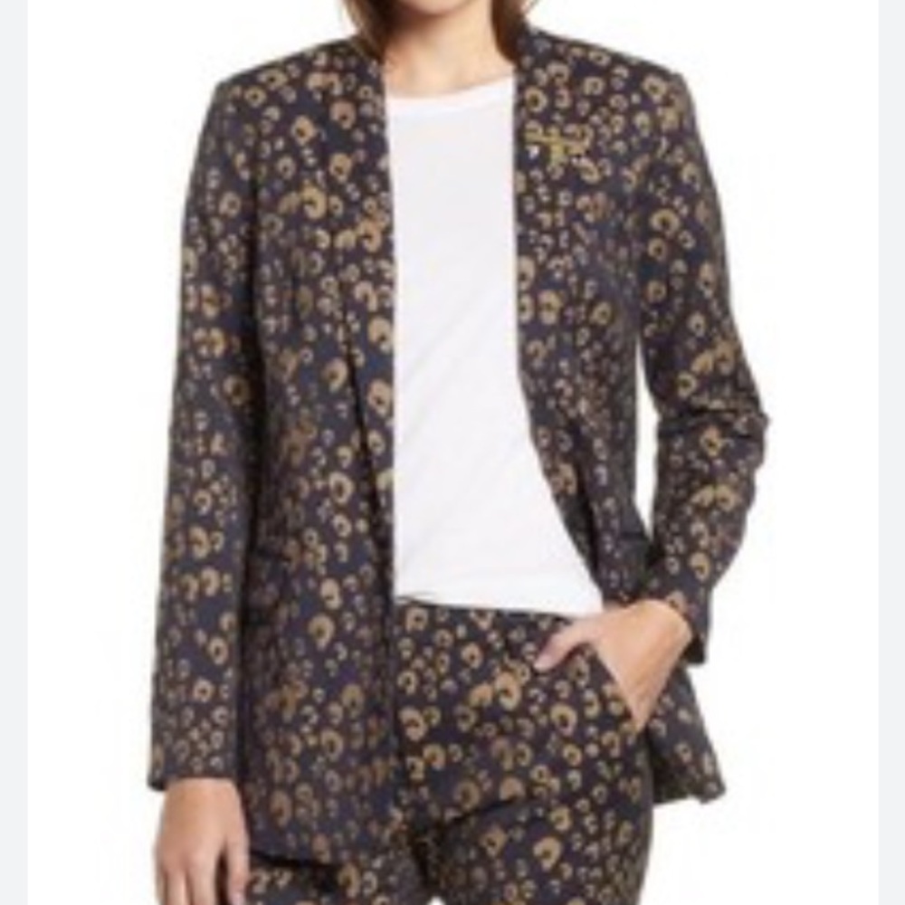 Scotch & Soda Maison Scotch Leopard Jacquard Blazer XS Navy Blue Office …